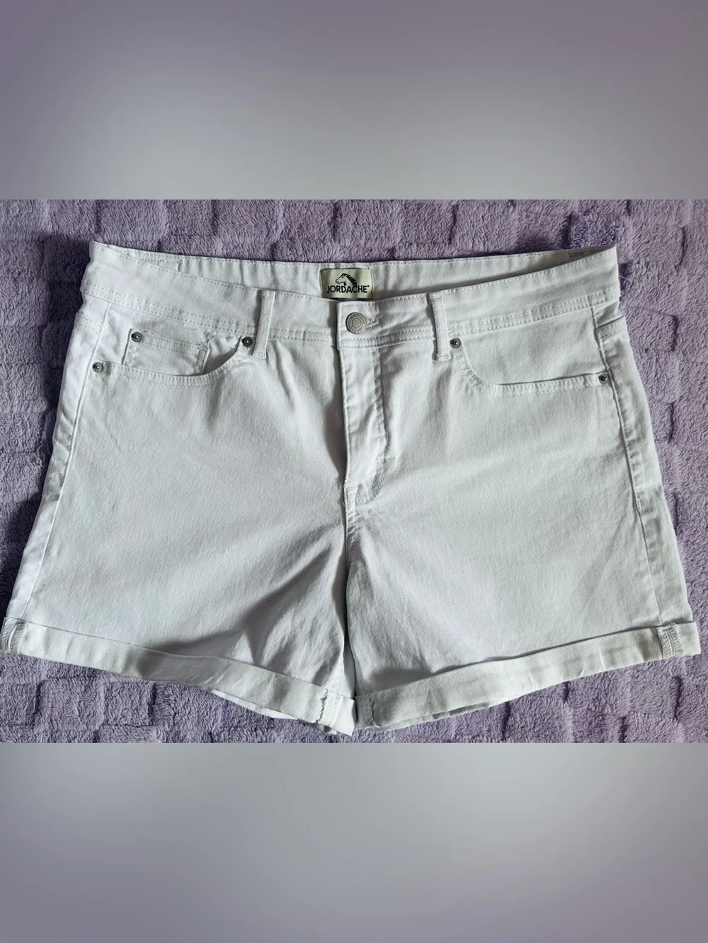 Jordache White Denim Shorts with Cuffed Hems Size 14